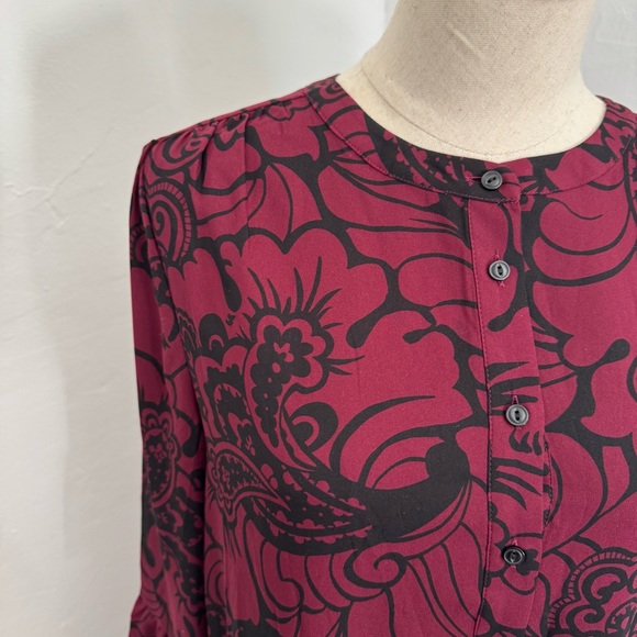 LOFT Burgundy Floral Long Sleeve Dress - Picture 3 of 15
